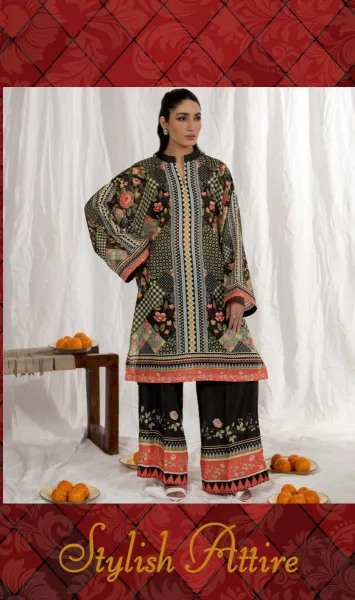 Adan's Libas Satin Lawn Stitched Co-Ords Set _ Green